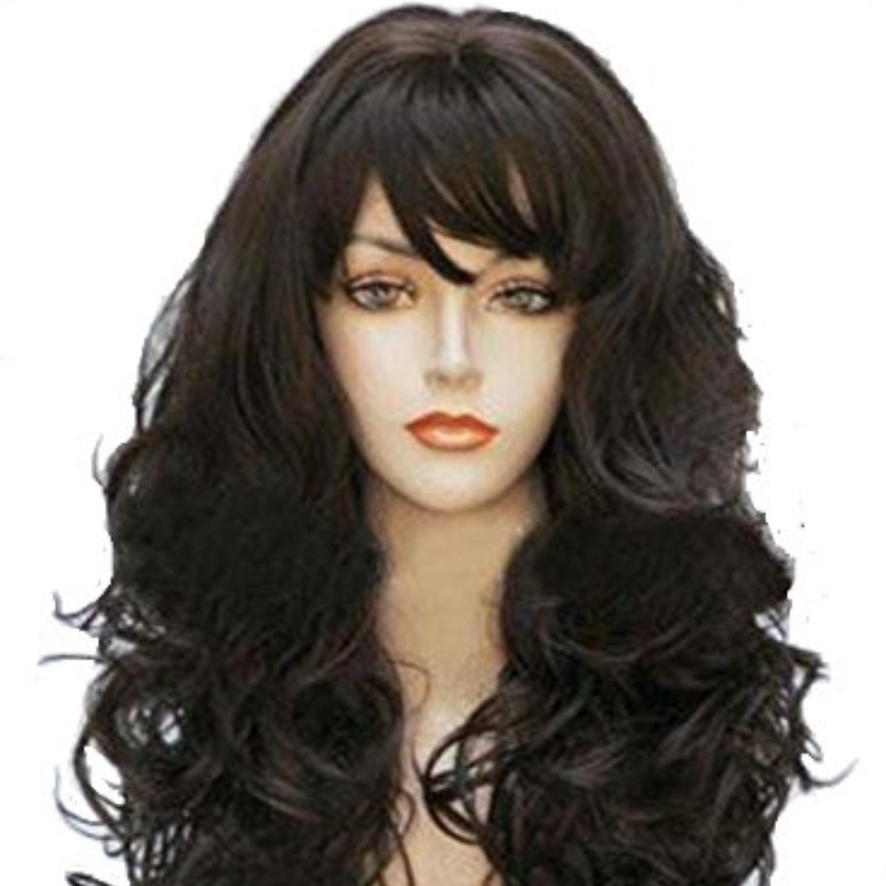 Long Wavy Curly 24 Inch Dark Brown Wig